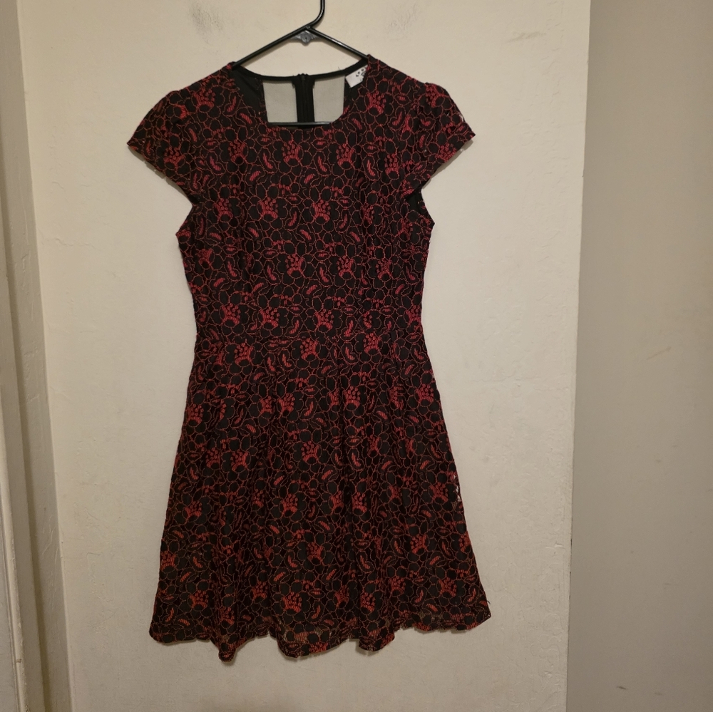 Leola Couture Elegant Black and Red Floral Mini Dress Size Small